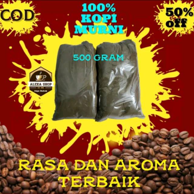 

KOPI ROBUSTA BUBUK EXCELSA ASLI MURNI HITAM/COFFE LANANG GAYO TANPA AMPAS MURAH 500 GRAM