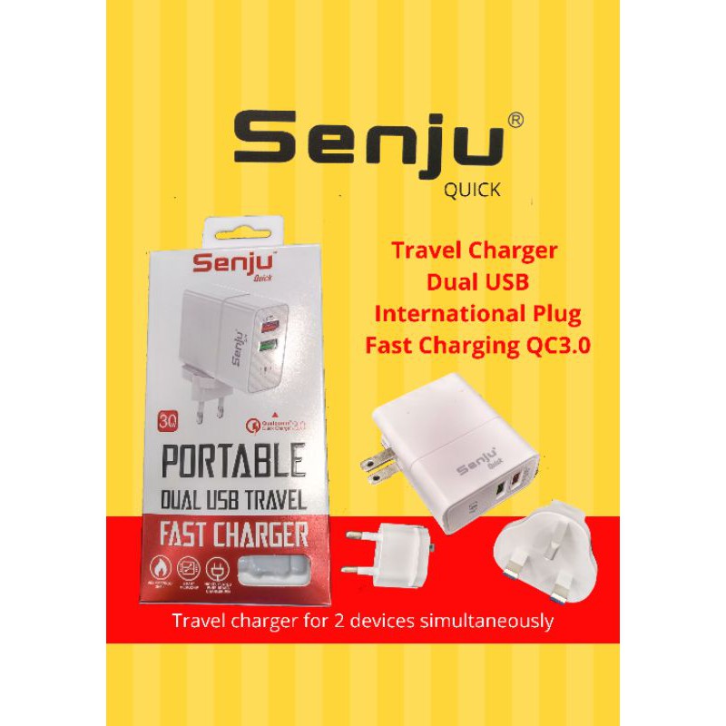 charger fast charging 2usb Senju Qualcomm 3.0 dengan kepala internasional