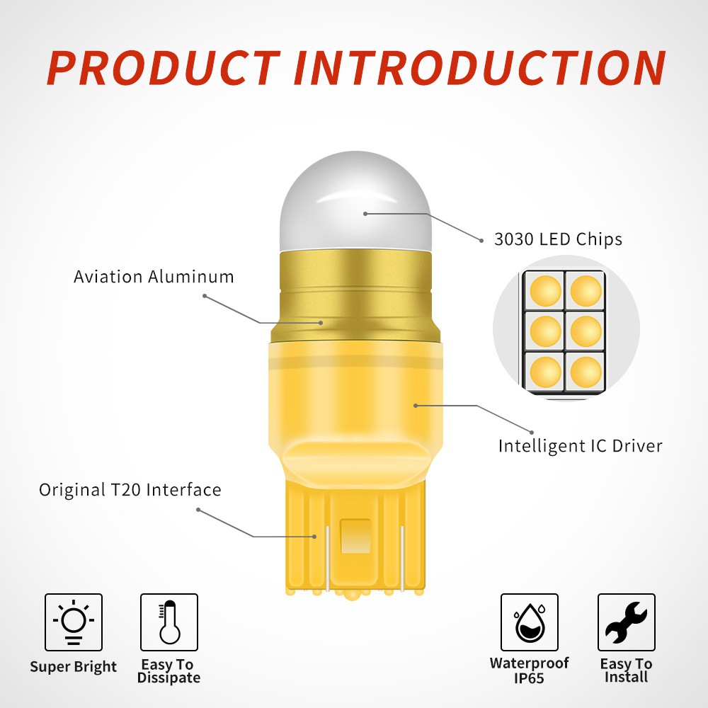 1 PC Baru T20 7443 W21/5W 3030 LED Auto Ekor Lampu Rem Mobil DRL Mengemudi Lampu Sein Bohlam Amber