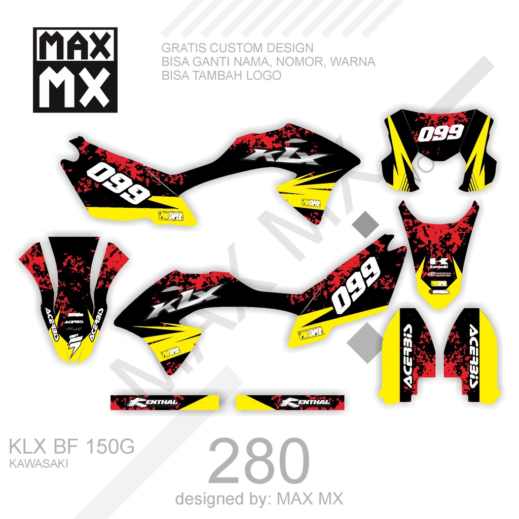 DECAL STIKER MOTOR KLX BF 150 G MOTIF KUNING MERAH SIMPLE