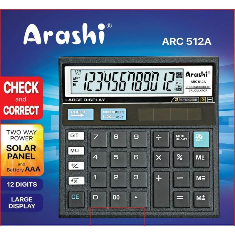 

Arashi Desktop Calculator ARC 512A Kalkulator 12 Digit Check And Correct Solar Panel
