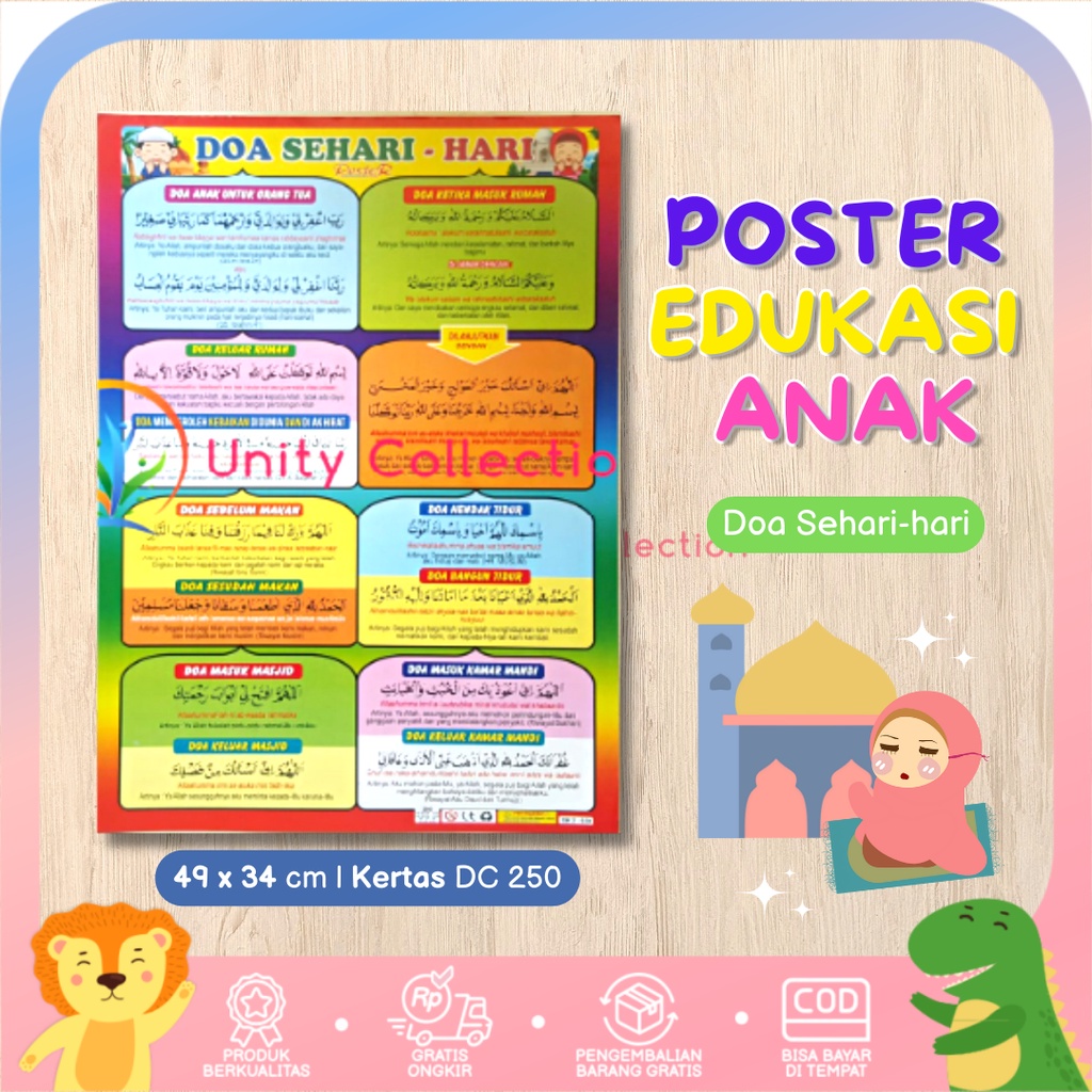 Poster Edukasi Anak Islam Belajar Doa Doa Sehari Hari