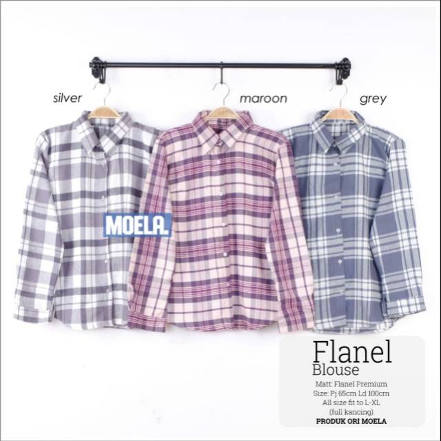 FLANELA BLOUSE / ORI BY MOELA / BEST SELLER / KOTAK KOTAK / MURAH / KEMEJA
