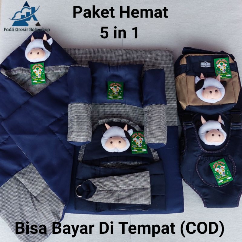 Paket Hemat ( 5 in 1 ) Tas Bayi Boneka Sapi Gendongan Bayi Depan Ransel Gendongan Bayi Samping Boneka Sapi Selimut Bayi Boneka Sapi Dan Kasur Matras Bayi Set Bantal Guling