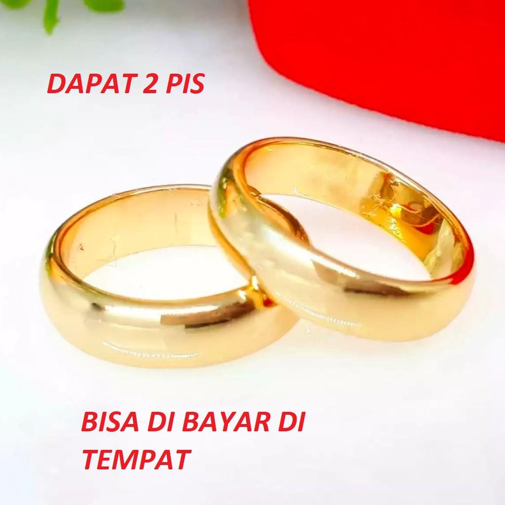 Cincin Kawin Polos Dapat 2 Pcs anti karat Warna Gold