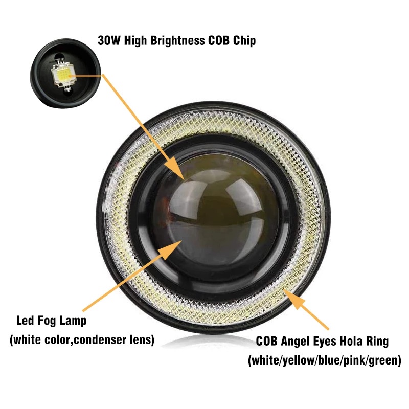 [BISA COD] Lampu Led Foglamp Angle Eyes 89mm Lensa Projector FOGLIGHT ANGEL EYES FOG LAMP LED Foglamp Mobil Universal