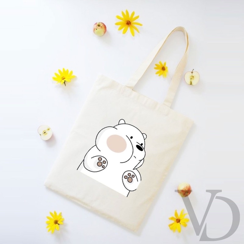 TOTE BAG BAHAN KANVAS we bare bear/ WBB  panda ice bear cuty TOTE BAG lucu / TAS BELANJA MOTIF KOREA