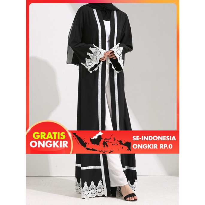 Pakaian Wanita Lr56 # Fashion Renda Jahitan Djellaba Mengepel Gaun Belt
