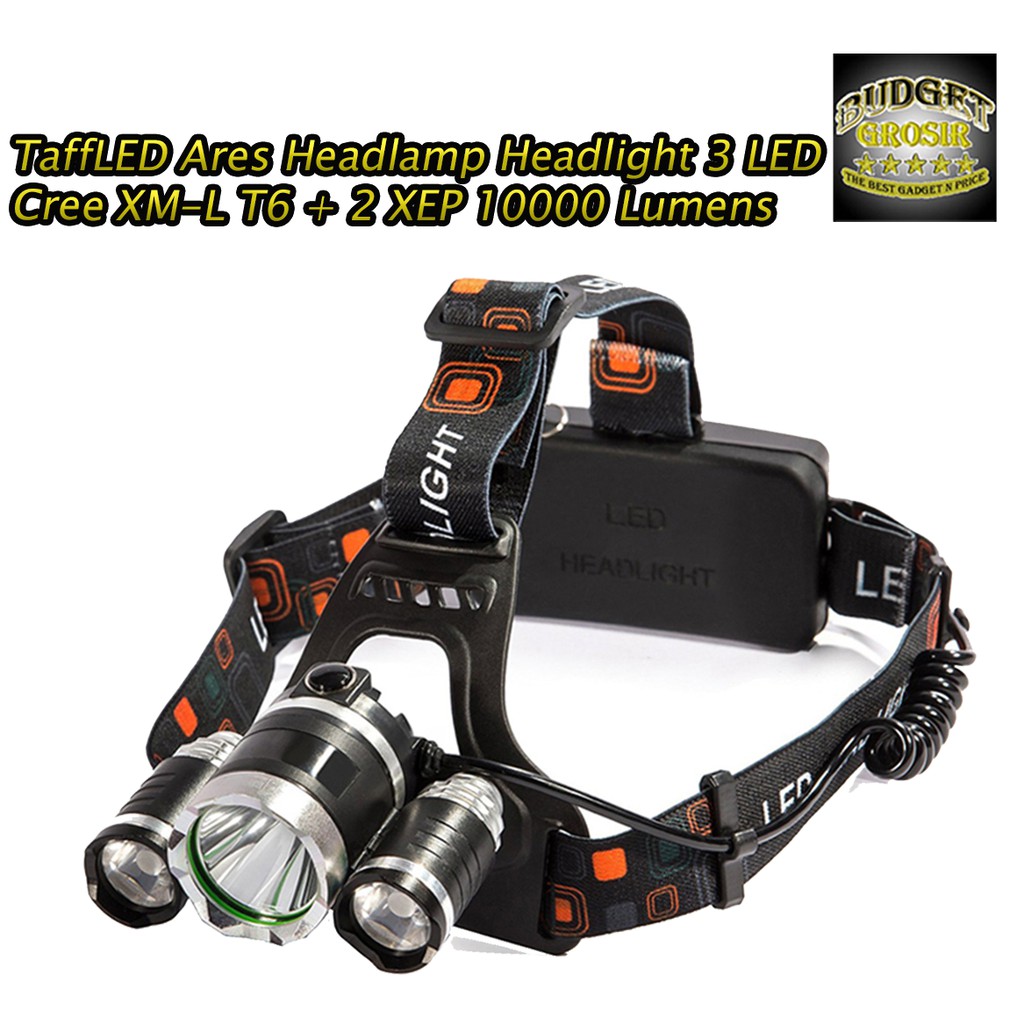 Headlamp Headlight 3 LED Cree XM-L T6 + 2 XEP 10000 Lumens - L3 - Black--TaffLED--Ares