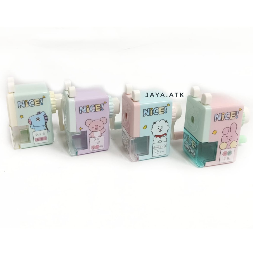 RAUTAN SERUTAN PENSIL PUTAR MEJA LUCU BTS BT-21 SHARPENER MEJA 722B WARNA PASTEL