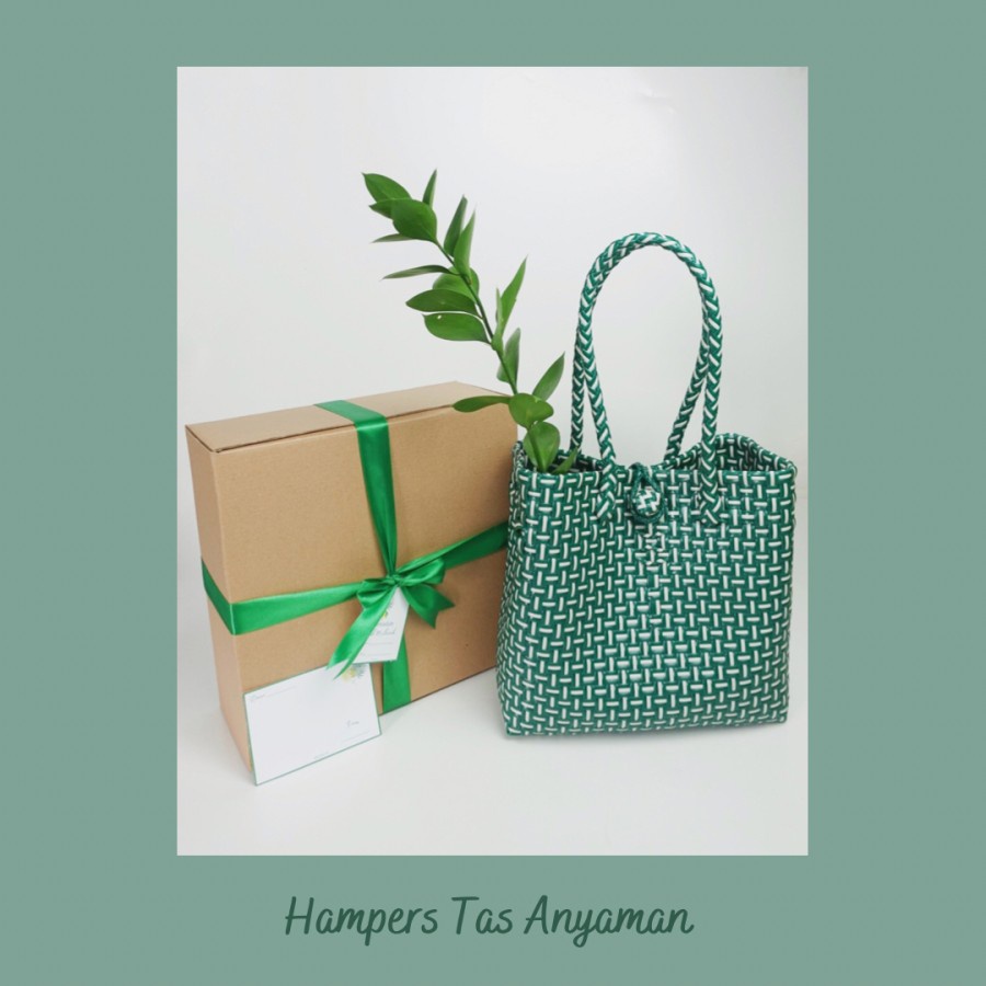 

Hampers Lebaran Tas Anyaman Plastik+Box+Pita/Parcel Ramadan/Hijau-S