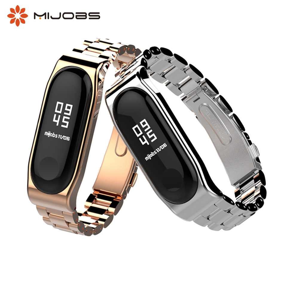 Mijobs Strap Watchband Stainless Steel for Xiaomi Mi Band 3 Setrap Jam Tangan Pintar Murah Keren