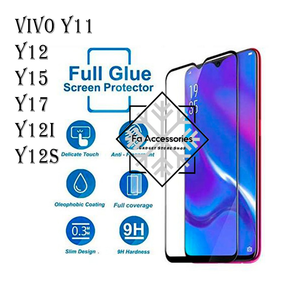 TEMPERED GLASS 5D Full Lem VIVO y01 y02 y02t y11 y12 y15 y17 y12i y12s i s t  HITAM SCREEN GUARD FULL GLUE