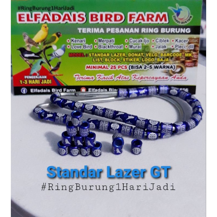 RING BLOCK GT 25Pcs Ring Burung 1Hari Jadi GARIS TENGAH Model Standar Lazer GT Logo