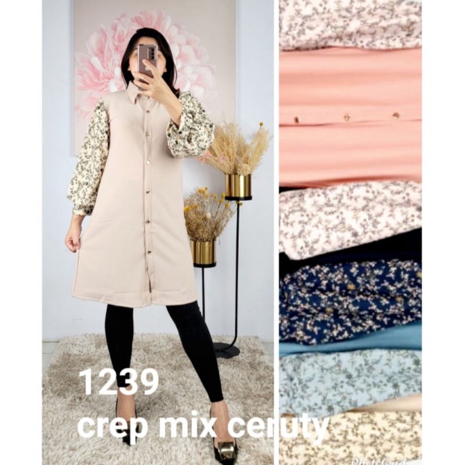 promo fhasion wanita-longdres/tunik kameja tangan bunga ceruty slimfit premium import/termurah/terba