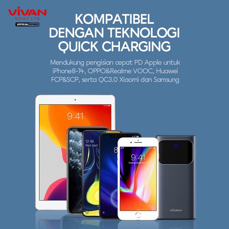 POWERBANK 30000 mAh VIVAN VPB-C30 Fast Charging 22.5W PD QC 3.0 with LED INDICATOR Garansi Resmi 1 Tahun