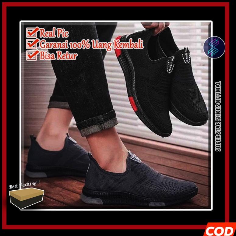 MJW.415 • sepatu sneakers pria / sepatu pria / slip on onke fashion import hitam keren / spatu sapat