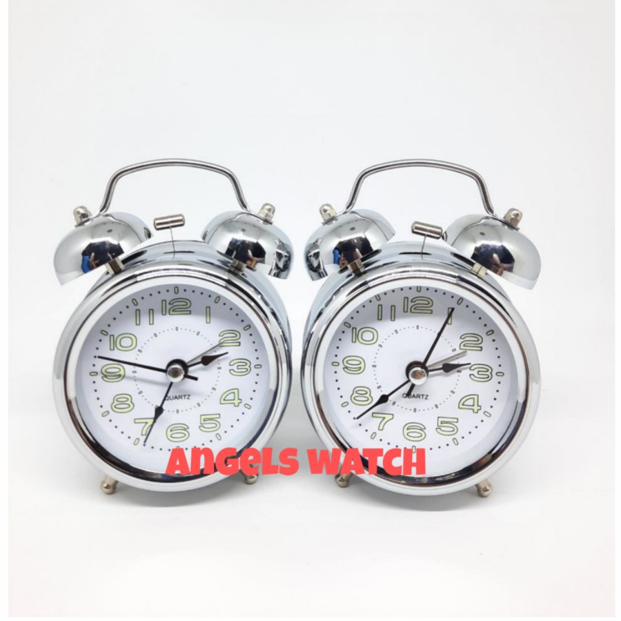 jam weker kring besar nyaring/ jam meja weker alarm kring kuping - silver