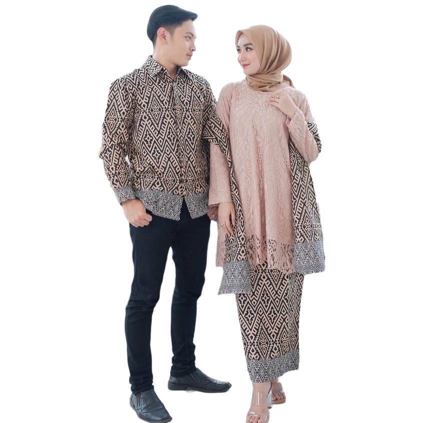 (FREE SELENDANG) Couple Batik Brokat Premium Lupita Tunik Halus