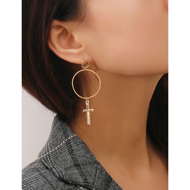 LRC Anting Tusuk Fashion Gold Color Cross Shape Decorated Earrings E59636