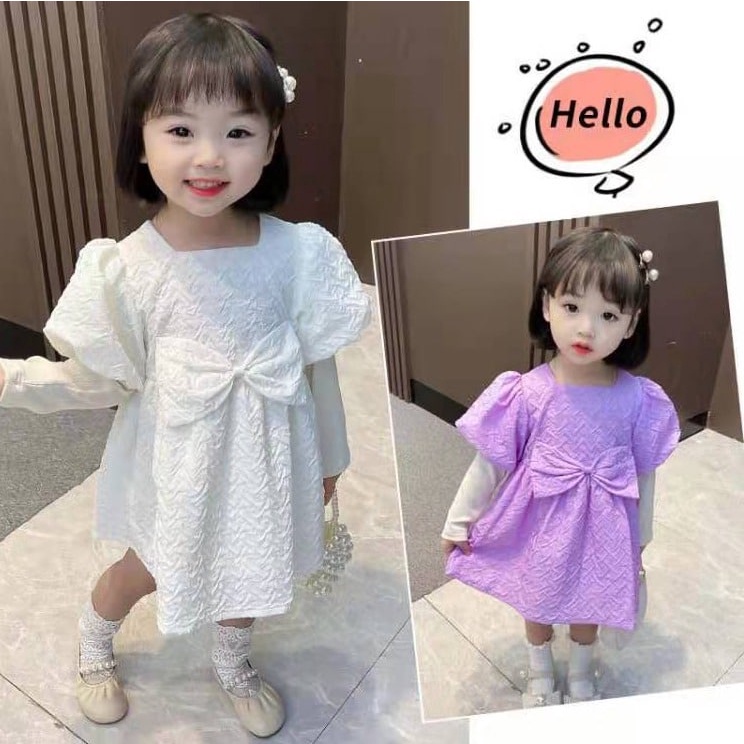 Promo !! Dress simple anak cewek / dress embossed ribbon salsabilla ukuran 2-4tahun / Dress anak perempuan / Dress bestseller