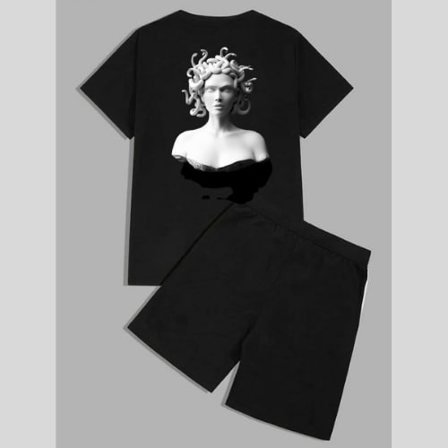 Clothing May - 1 Set Medusa 1 Set One Set Oneset Satu Pasang Satu Setel Fashion Sepasang Kaos Koas Set Boxer Distro Kekinin T Shirt Tshirt T-Shirt Premium Murah Unisex Sablon Dtf Murah Celana Pria Pendek Tali Kolor Bokser