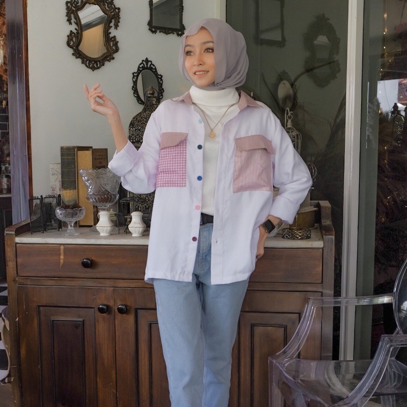 (LAST STOK) ORSA BLOCK COLOR PATTERN SHIRT | KEMEJA WANITA | PATTERN SHIRT-LilacMtf