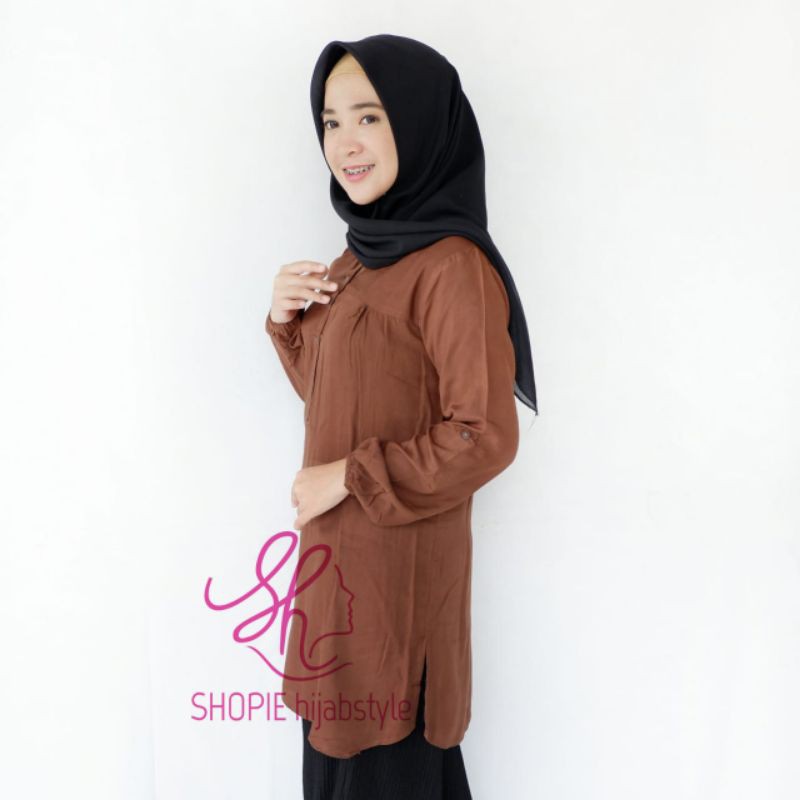 Blus Polos Millo - Blouse Polos Rayon - Coklat Muda - Blus Adem - Fathin Basic - SHOPIE Hijabstyle-3