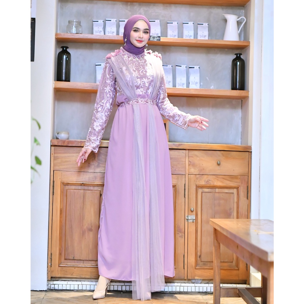 Permata Olshop / Gamis Lebaran Ceruty KD / Baju Lebaran Kekinian / Gamis Kebaya Modern / Gamis Pesta Mewah