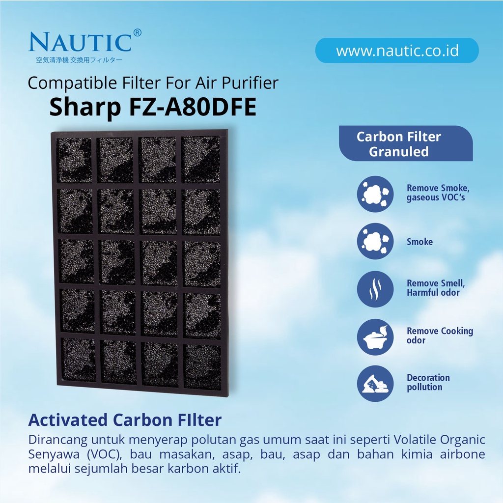 NAUTIC - Hepa Filter And Deo for SHARP FZ-A80SFE HEPA &amp; Carbon Active Filter - FU-A80Y FU-A60Y