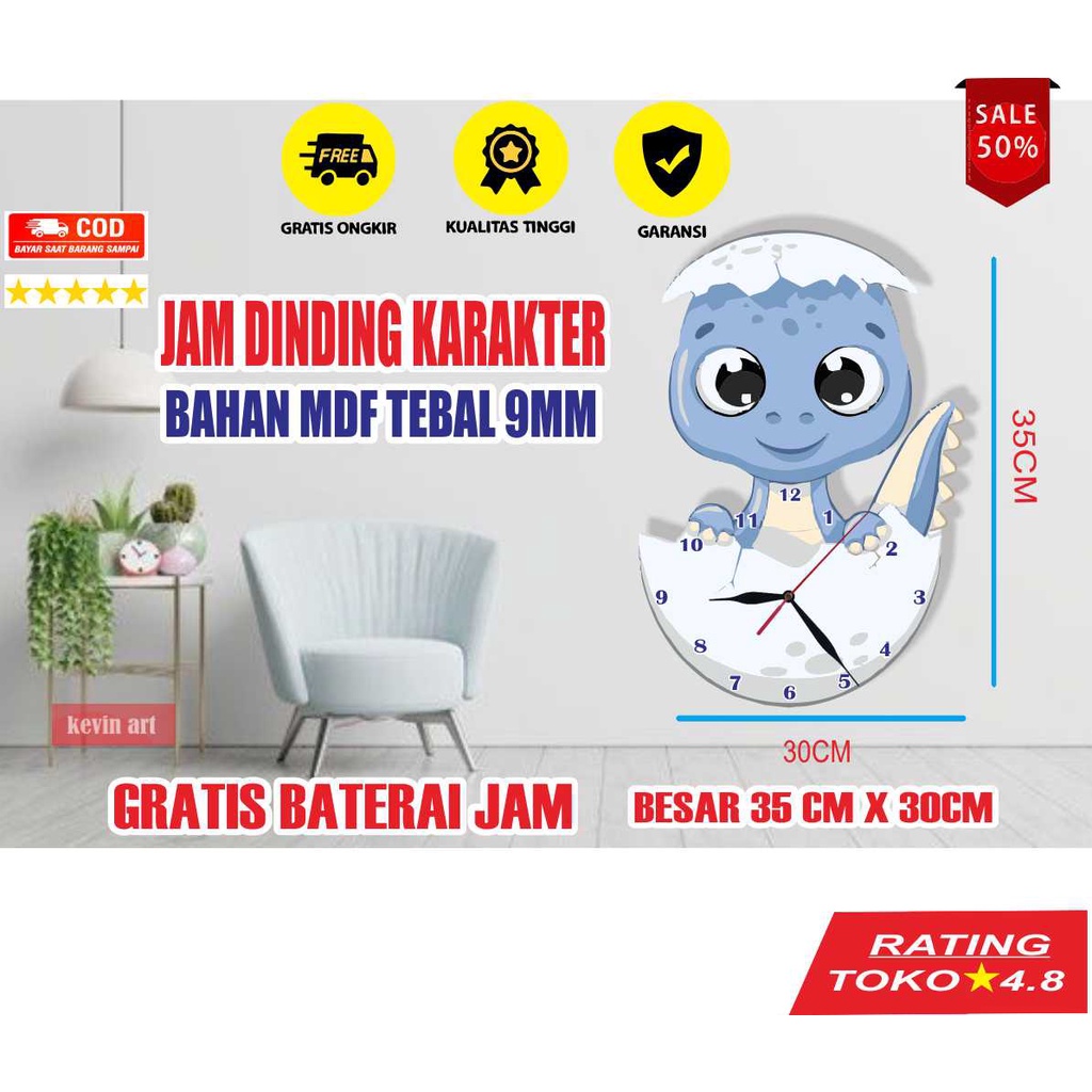 JAM DINDING BESAR UNIK KEREN KARAKTER ANIMAL LUCU ANAK KOLEKSI DEKORASI DINGDING GAMBAR HEWAN DINOSAURUS MINIMALIS MURAH TEMPEL TEMBOK DISKON PROMO TERBARU