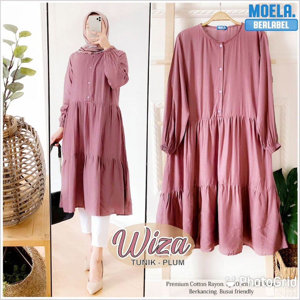 WIZA TUNIK PANJANG BUSUI FRIENDLY KATUN RAYON POLOS | BAJU MUSLIM | TUNIK RAYON POLOS | TUNIK WIZA