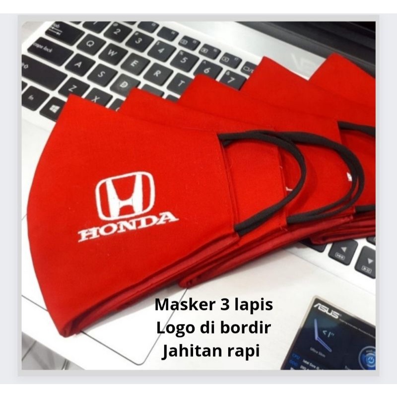 Masker HONDA 3 Lapis Logo Bordir