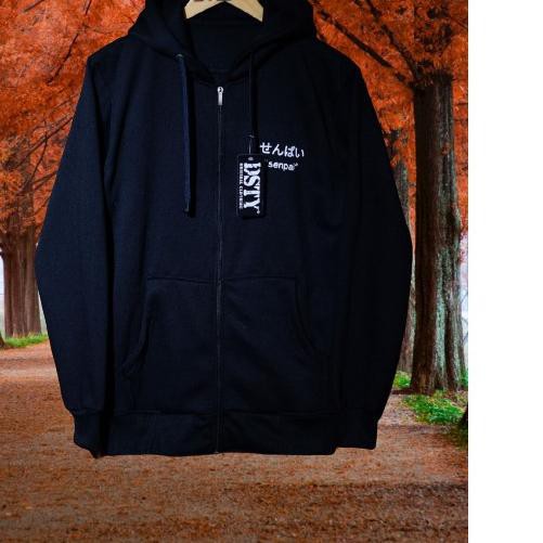 Discount Today Sweater pria senpai tulisan jepang(HITAM)/jaket pria/Hoodie pria senpai tulisan jepan