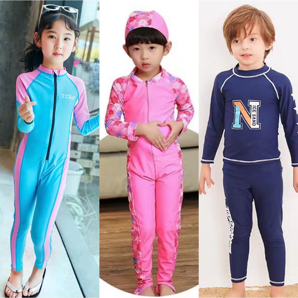 baju renang anak perempuan laki-laki muslim tangan panjang korea fashion one-piece UPF50+