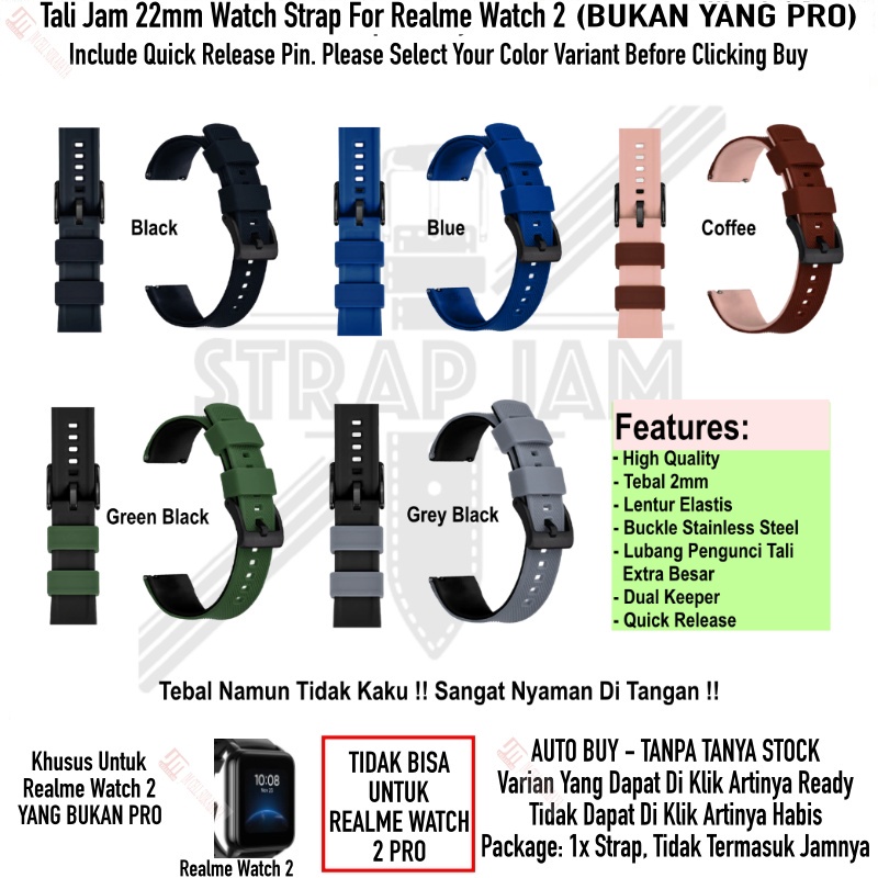 HNN Strap Realme Watch 2 (BUKAN PRO) - Tali Jam 22mm Rubber Lentur Nyaman Elastis