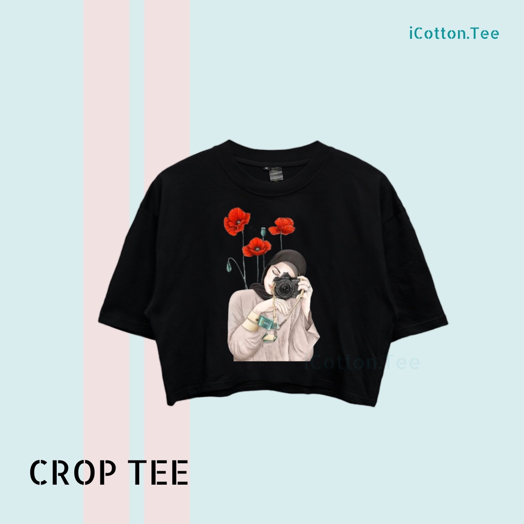 Crop Top Wanita Gambar Hijab Crop Tee Wanita Bunga Hijab Kaos Wanita Crop Top Kaos Crop Pendek Wanit