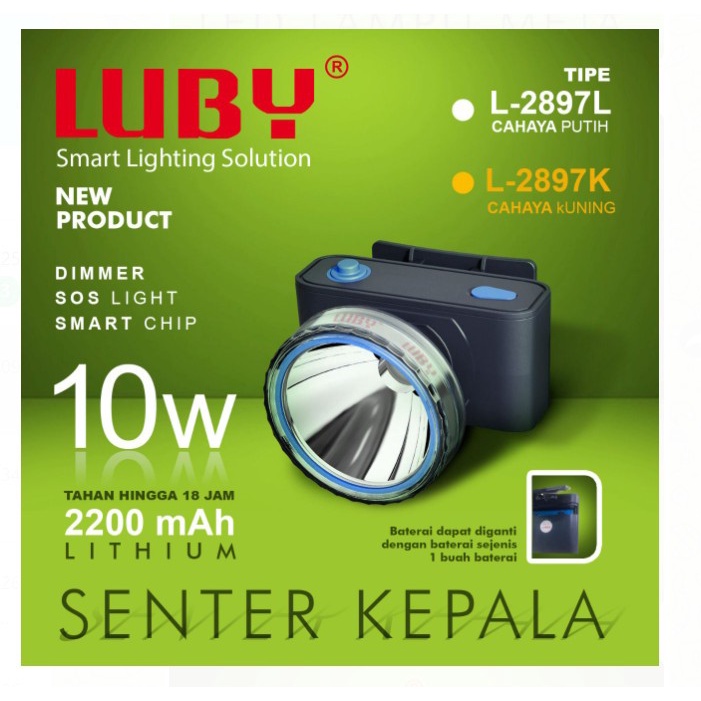 Luby L-2897L Lithium Senter Kepala L2897L 10W Tahan Hingga 18 Jam