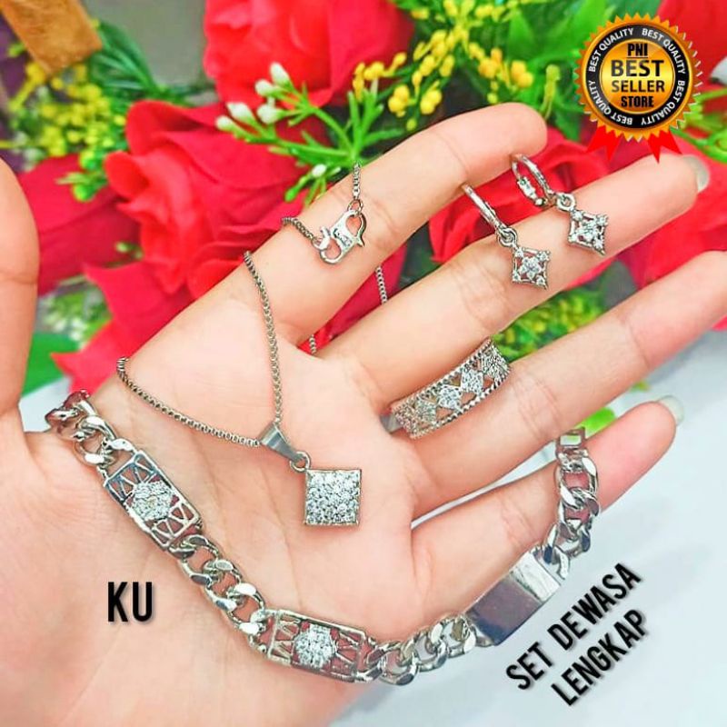 Set Dewasa Permata 4Plat varian Motif Perhiasan Wanita Gold dan Silver (COD)