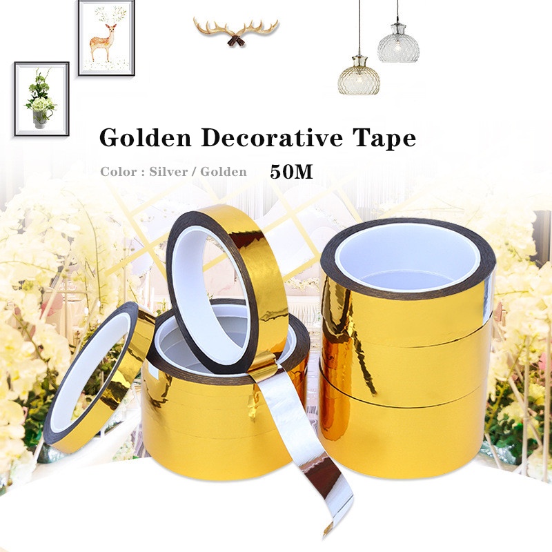 50m Gold Washi Tape 15mm/10mm Gold Selotip Masking Tape Untuk DIY Scrapbooking Sekolah Dan Kantor Dekorasi