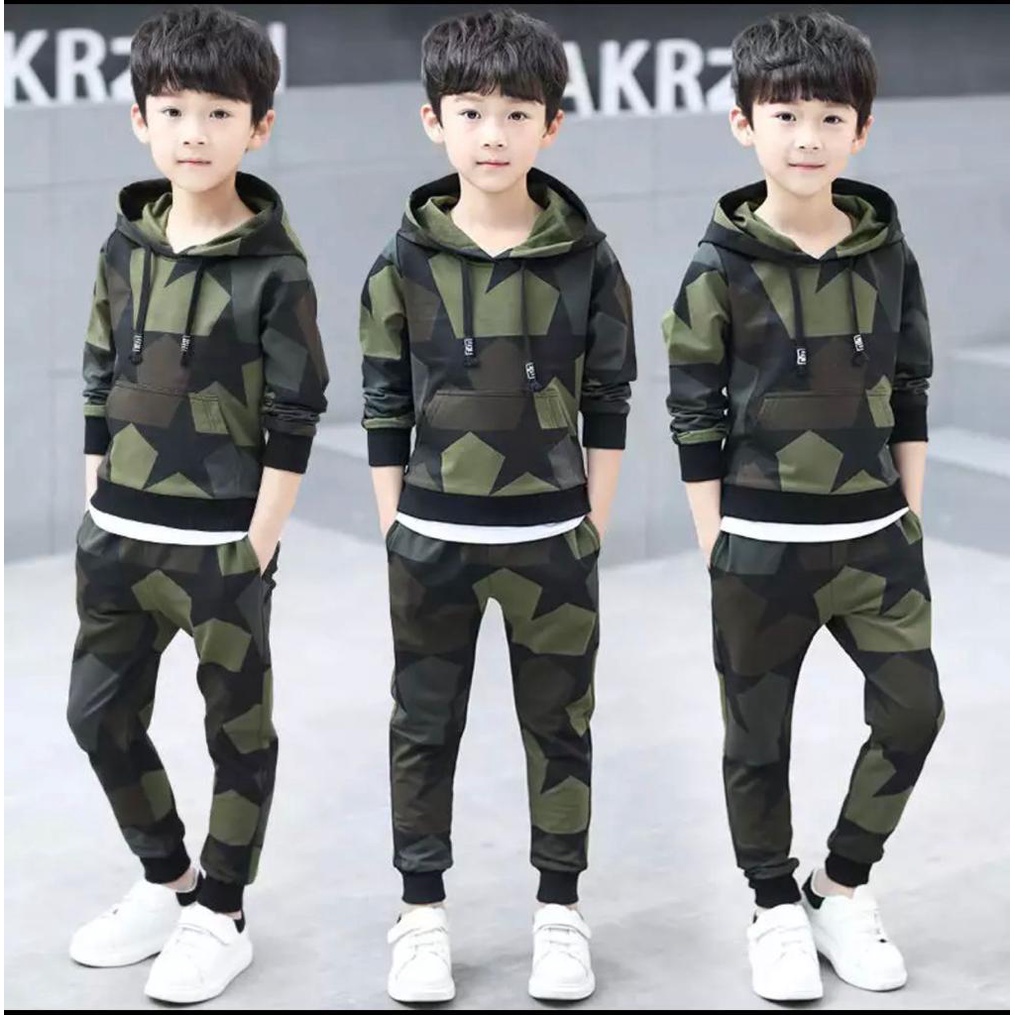 COD/SETELAN HOODIE ANAK/SETELAN HOODIE BINTANG ARMY 1-5 TAHUN