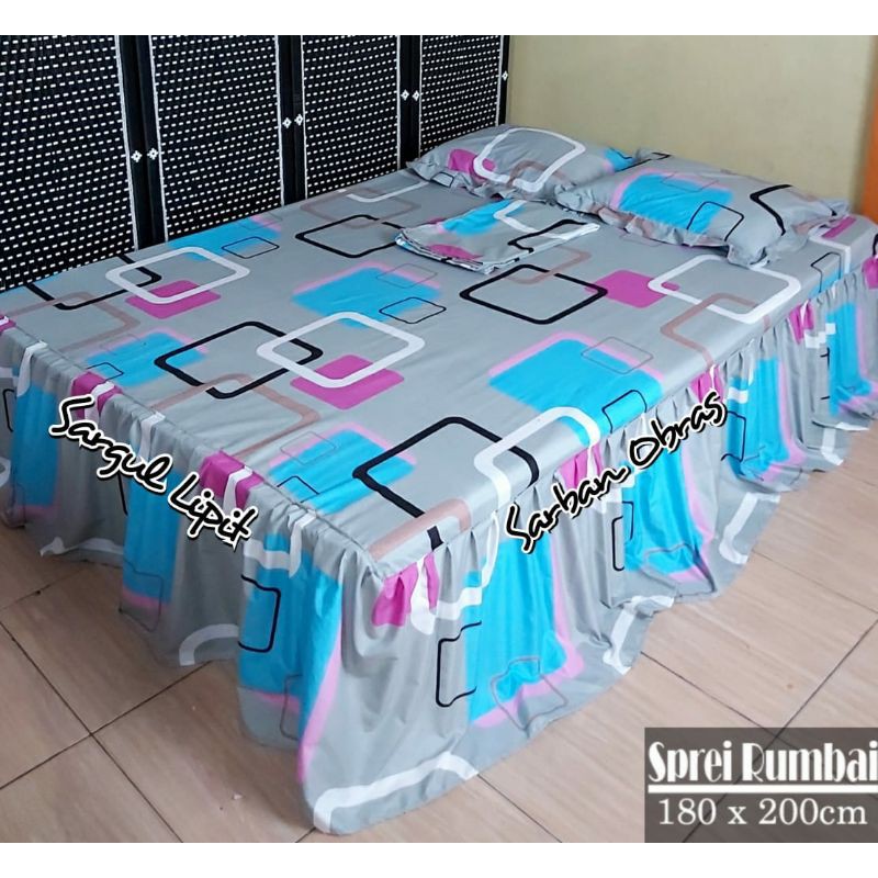 Sprei Rumbai Homemade Motif Grey Blue Square size 180 ataya sprei