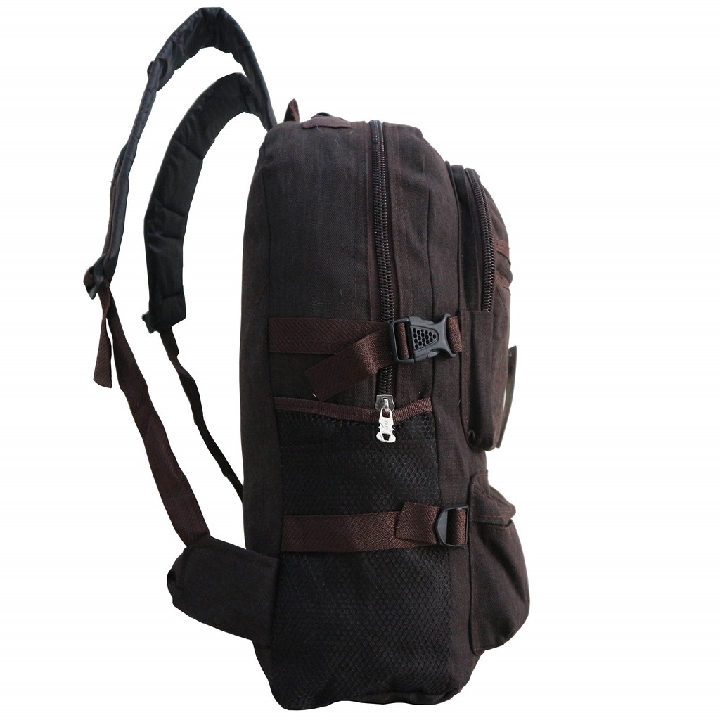 Tas Ransel Pria Kanvas Jahit Coklat Tua Backpack Outdoor Hiking Travelling