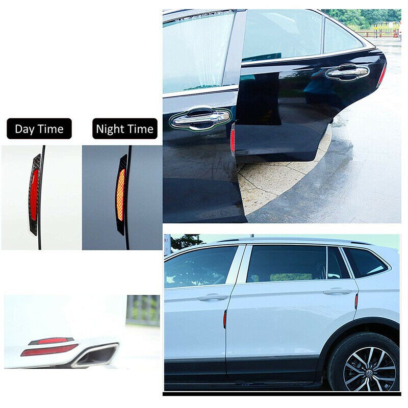 3D Sticker Reflektor (4 Pcs) Carbon Pintu | Stiker Door Guard Mobil