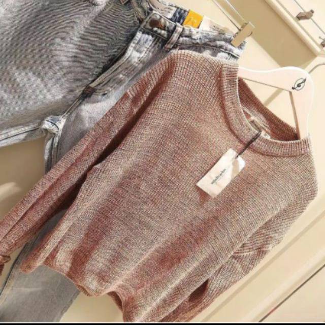 Vanish Knit Knitted Sweater Sweatshirt Rajut Baby Grey Baby Pink
