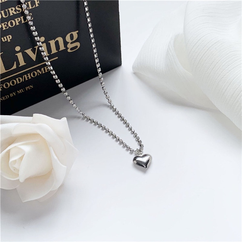 Kalung Rantai Klavikula Desain Hati Gaya Korea Untuk Wanita