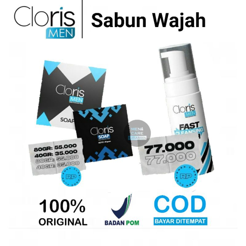 ClorisMen Cloris Soap For Men Sabun Wajah Muka Pria | Soap 40gr &amp; 80gr | Fast Cleansing Foam 100ml