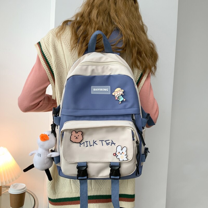 BDKR_TAS - Tas ransel anak sekolah MILK TEA INCLUDE PATCH / BROS Tas kekinian tas casual Tas Ransel Sekolah Korean Style - Tas Ransel Milk Tea - Tas Ransel Wanita Kekinian - Tas Ransel Wanita Terbaru Tas Ransel Backpack Fashion Korea