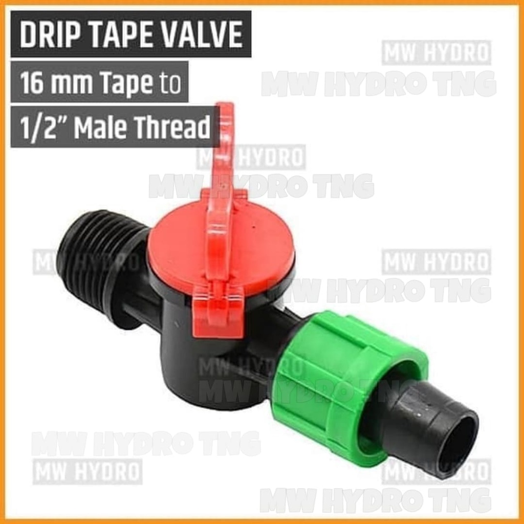 Drip Tape Valve, Tape to Male Thread, 16mm x 1/2&quot;