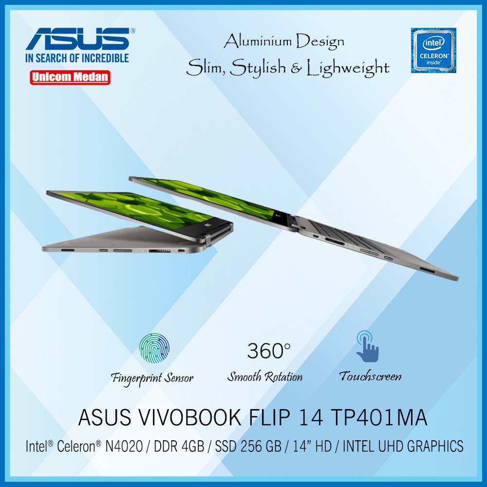 LAPTOP ASUS VIVOBOOK FLIP 14 TP401MA INTEL N4020/ DDR4 4GB/ SSD 256GB/ TOUCHSCREEN/ 360 ROTATION